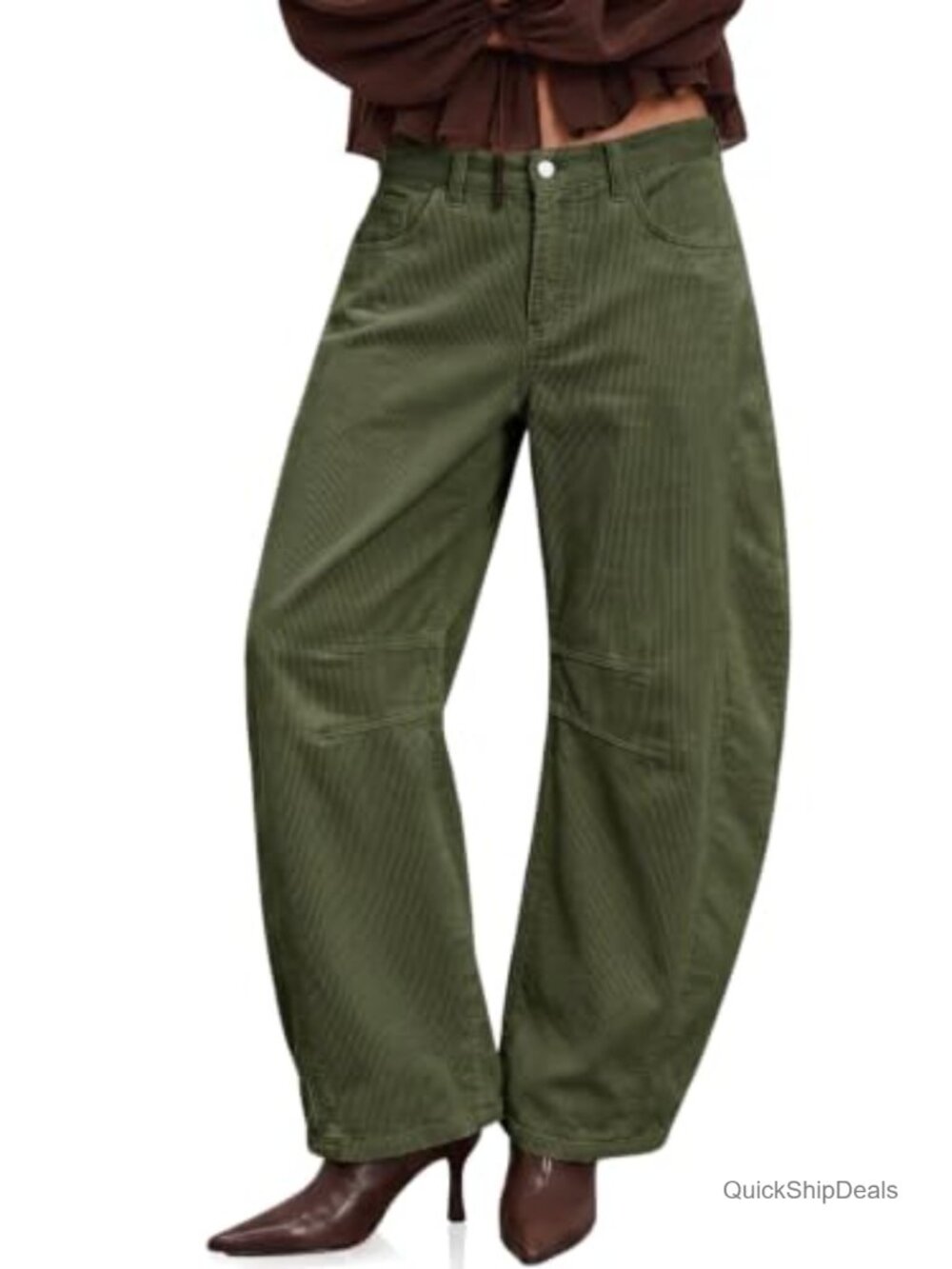 Corduroy Barrel Pants High Waisted Wide Leg Trousers